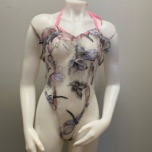 Dragonfly sequin bodysuit with tie up straps